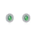 Tillora® 灵动篇「青黛」S925银复古蛋形绿玉髓水磨耳饰 (9x7mm) 典雅正面全貌