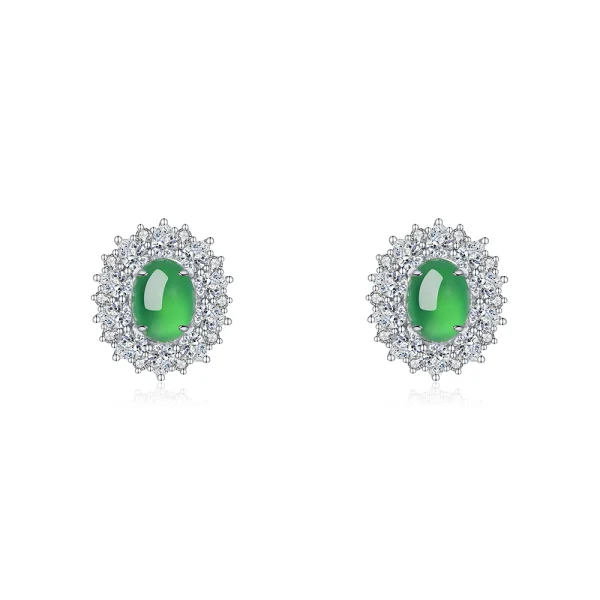 Tillora® 灵动篇「青黛」S925银复古蛋形绿玉髓水磨耳饰 (9x7mm)