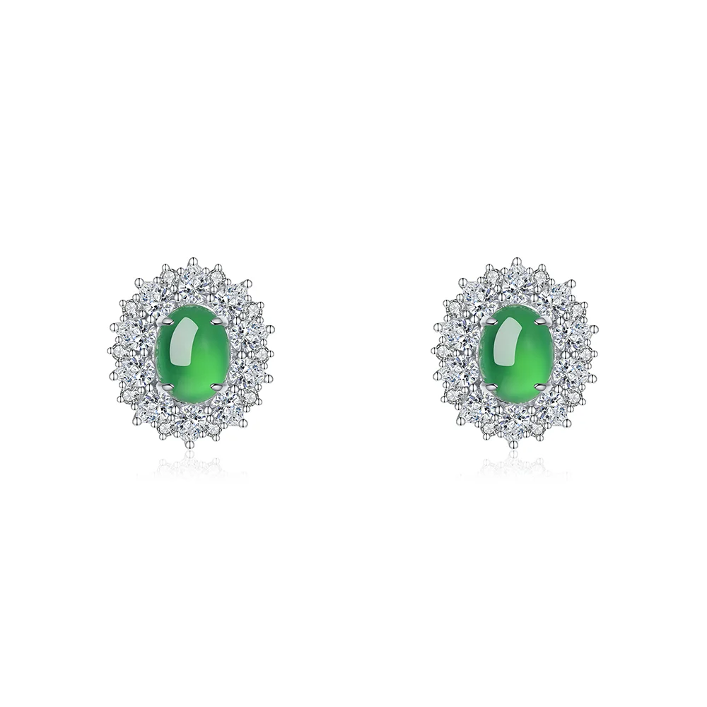 Tillora® 灵动篇「青黛」S925银复古蛋形绿玉髓水磨耳饰 (9x7mm)